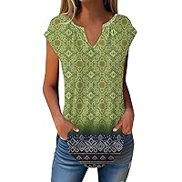Women's Tops Summer Cap Sleeve T Shirts for Trendy Loose Casual Dressy V Neck Pleated Tunic Tank Tops, S-3XL