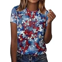 Womens Short Sleeve Tops Summer 4Th of July Crew Neck T Shirts Trendy Stars and Striped Graphic Tees Casual Blouses