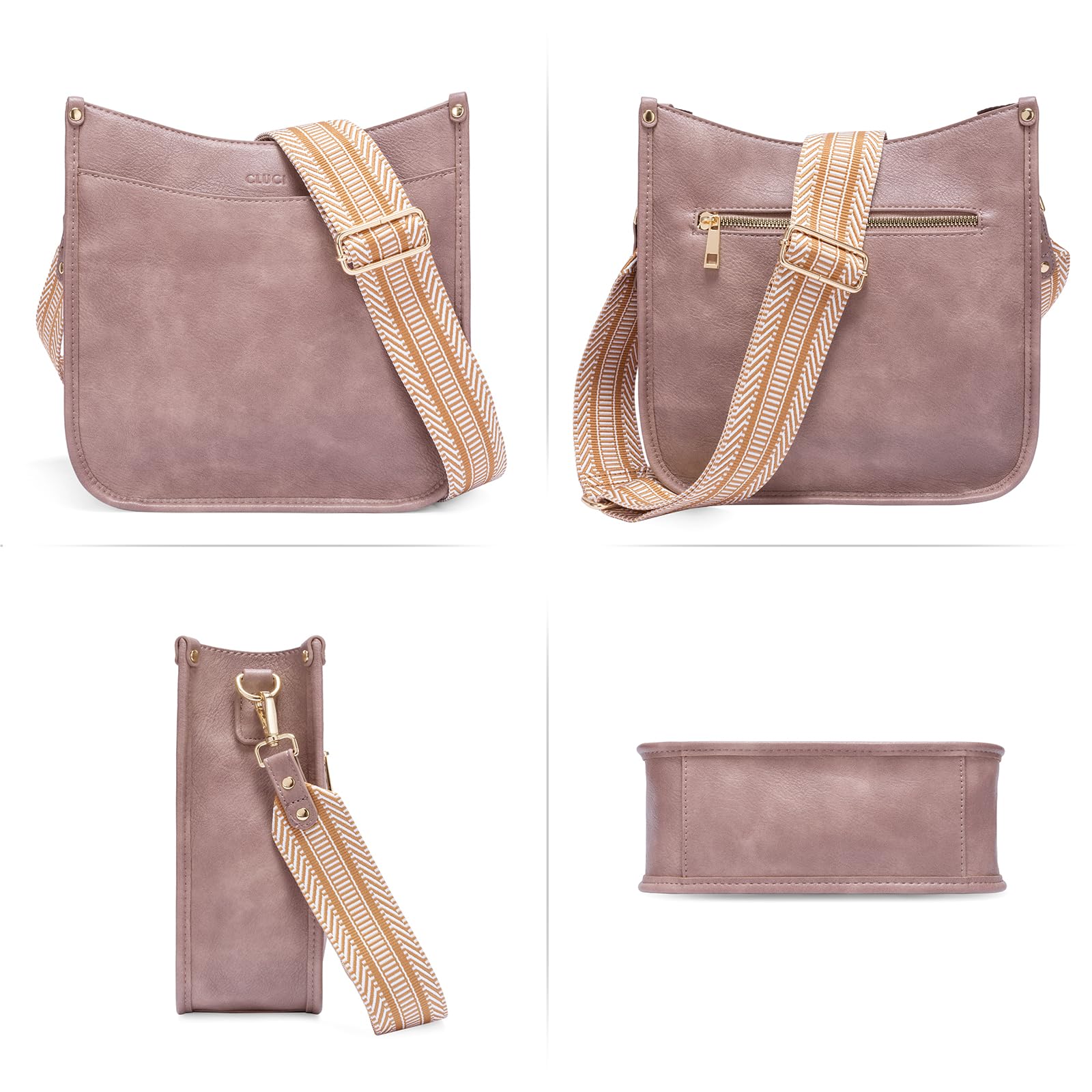 CLUCI Vegen Leather Crossbody Bags For Women Trendy 2Pcs Hobo Handbag Wallet Set With 2Adjustable Guitar Strap