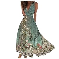 Maxi Dress Summer,Casual Sleeveless Swing Sundress Boho Flowy Ruffle Maxi Dress for Women 2024