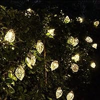 Solar Metal String Lights, 10 LEDs Silver Leaves Warm White Light for Outdoor Garden Summer Party Wedding Xmas Decoration (Leaves)