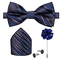 Bow Ties For Men Silk Pre-Tied Adjustable Cravat Cufflinks Brooch Pin 5Pc Set Man Tie Knot
