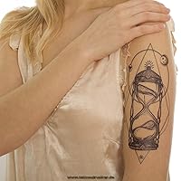 2 x Black Hourglass Tattoo - Geometric Moon Oriental - Body Temporary Tattoo - XQB040 (2)