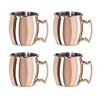 Oggi Set of 4 Mini Moscow Mule Mug Shot Glasses- 2oz Stainless Steel Copper Plated Shot Glass Set w/Handles, Cocktail Cart & Home Bar Accessories, Unique Shot Glasses Make Great Drinking Gifts