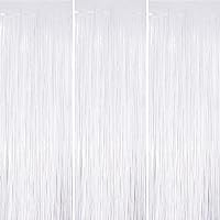 White 3 Pack Metallic Tinsel Foil Fringe Curtains, 3.3x8.3 Feet White Streamers Backdrop for Party, Door Streamers Party Decorations, Party Streamers for Birthday Christmas Party Decorations