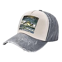 Bass Fishing Wave Print Vintage Washed Cotton Adjustable Baseball Caps Dad Hat Adjustable Hip Hop Hat Trucker Hat