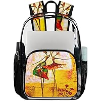 Oil Painting Ballet Clear Backpack Heavy Duty Transparent Bookbag for Women Men See Through PVC Backpack for Security, Work, Sports, Stadium