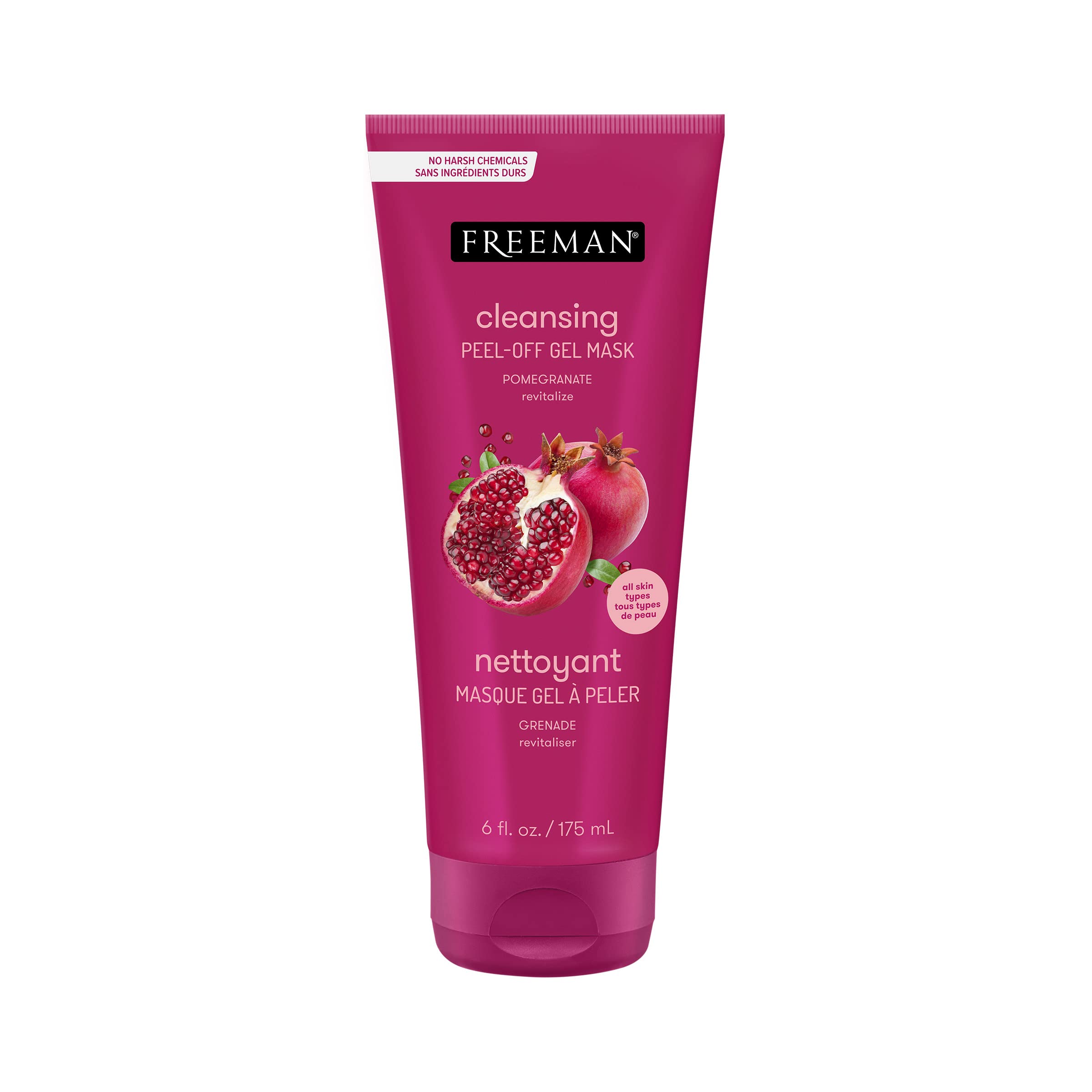 FREEMAN Cleansing Pomegranate Peel-Off Gel Facial Mask, Shrinks Pores, Purifies Skin, Made With 8 Different Antioxidants, Protects Skin, 6 fl. oz./175 ml Tubes