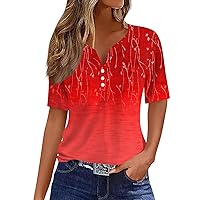 Plus Size Tops for Women, Vacation Trendy V Neck Boho Short Sleeve Shirts Casual Loose Comfy Tunic Clothes