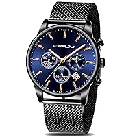 CRRJU Men's Watches Auto Date Chronograph Watch Men Sports Watches Waterproof 30M Full Steel Quartz with Mesh Strap