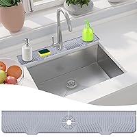Longer Sink Splash Guard Mat 33 inch, Silicone Faucet Handle Drip Catcher Tray, Longer Silicone Sink Mat for Kitchen Bathroom, Drip Protector Splash Countertop (Grey)