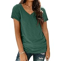 AUTOMET T Shirts Short Sleeve V Neck Tees for Women Fashion Tops Trendy Lightweight Soft Casual Summer Outfits Clothes 2024