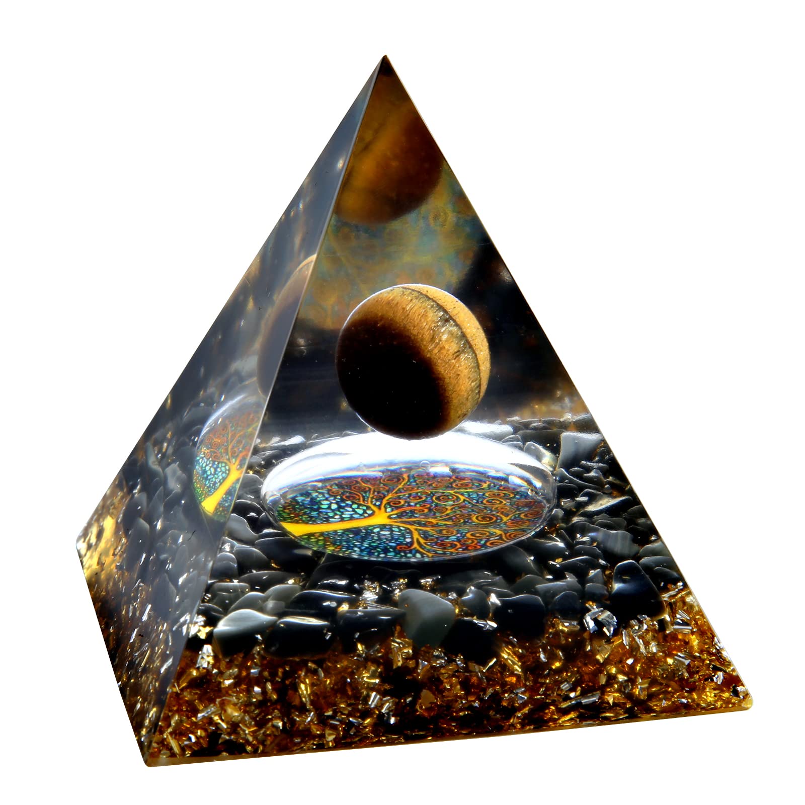 Orgone Pyramid for Positive Energy, Crystal Pyramid Orgonite Pyramid Protection Crystals Energy Generator for Stress Reduce Healing Meditation Attract Wealth Lucky Room Decor(Tigers Eye)
