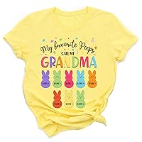 Personalized My Favorite Peeps Call Me Grandma Easter T-Shirt, Custom Bunny Nana Mom Shirt, Grandma with Grandkids Multicolored
