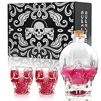 Skull Decanter Set 750ml Crystal Liquor Bottle with 2 Skull Galsses 3oz for Whiskey Wine Gothic Skeletons Halloween Decor Drinking Glassware