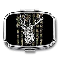 Mini Medicine Pill Case, Cool Deer Camo Camouflage American Flag Hunting Black Rectangle Small Pill Box for Purse & Pocket, Cute Medicine Organizer Porable Vitamin Pill Holder
