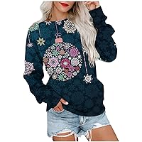 Women's Christmas Blouses Fashion Casual Long Sleeve Printing Round Neck Sweatshirt Pullover Slim Top, S-3XL