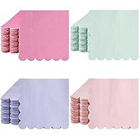 Scalloped Edged Cocktail Napkins Colorful Paper Napkins Disposable Pastel Napkins for Party Wedding Shower Baby Beverage Dinner Birthday, 5 x 5 Inches, 4 Macaron Colors (100 Pieces)