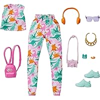 Barbie Clothing & Accessories Inspired by Jurassic World with 10 Storytelling Pieces for Barbie Dolls: Sleeveless Crop Top & Jogger Pants, Backpack, Camera, Headphones, Sunglasses & More, 3-8 Years