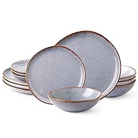 Ceramic Dinnerware Sets,Handmade Reactive Glaze Plates and Bowls Sets,Highly Chip and Crack Resistant | Dishwasher & Microwave Safe Dishes Set, Service for 4 (12pc)