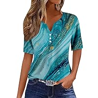 Shirts for Women Short Sleeve V Neck 2024 Hawaii Graphic Summer Casual T Shirt Fashion Button Blouses Basic Pullover