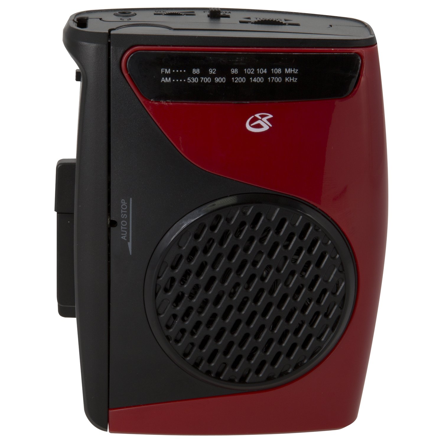 GPX Portable Cassette Player, 3.54 x 1.57 x 4.72 Inches, Requires 2 AA Batteries - Not Included, Red/Black (CAS337B) Black/Red