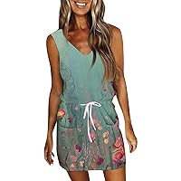 Women's Summer Dresses 2024 Fashion Casual Printed V-Neck Sleeveless Dress with Pockets, S-2XL