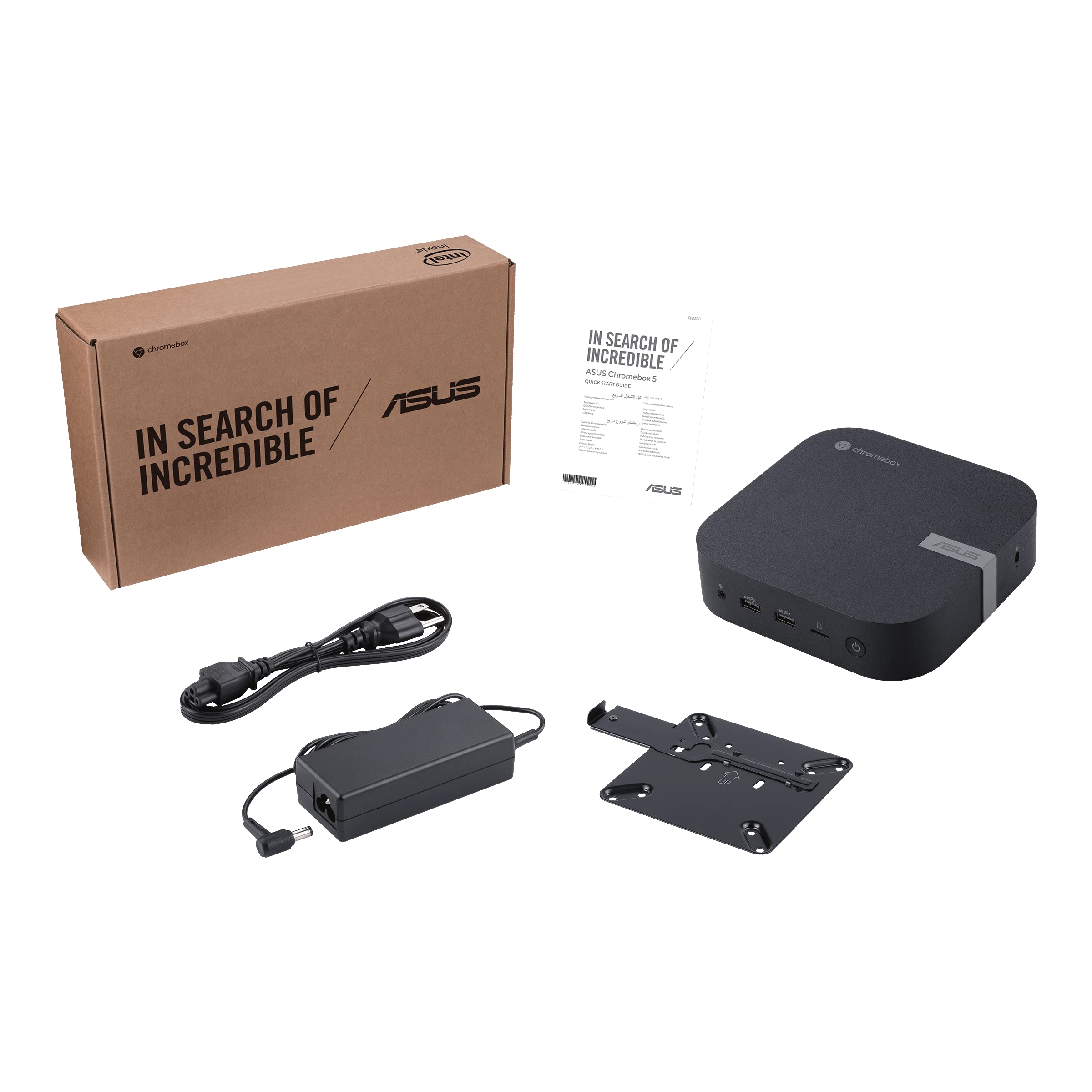 ASUS Chromebox 5 with Intel® Celeron 7305 Processor, 4GB Memory, M.2 128G NVMe SSD, Dual HDMI, one DP, Gigabit LAN, WiFi 6E, Thunderbolt ™ 4, Wireless Charger, VESA Mount