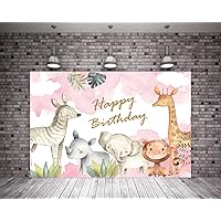 8x8ft Happy Birthday Girl Jungle Safari Animals Backdrop for 1st Birthday Banner Backdrops Cake Table Decorations Girl Birthday Party Decoration