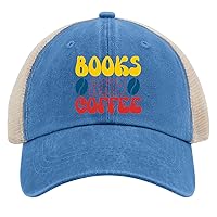 Books and Coffee Hats for Mens Baseball Caps Funny Washed Workout Hats Breathable