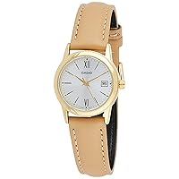 Casio LTP-V002GL-7B3 Women's Gold Tone Brown Leather Band Silver Date Dial Watch
