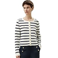 LilySilk 100% Merino Wool Cardigan for Women Basic Versatile Striped Button-Down Pullover Sweater for All Season