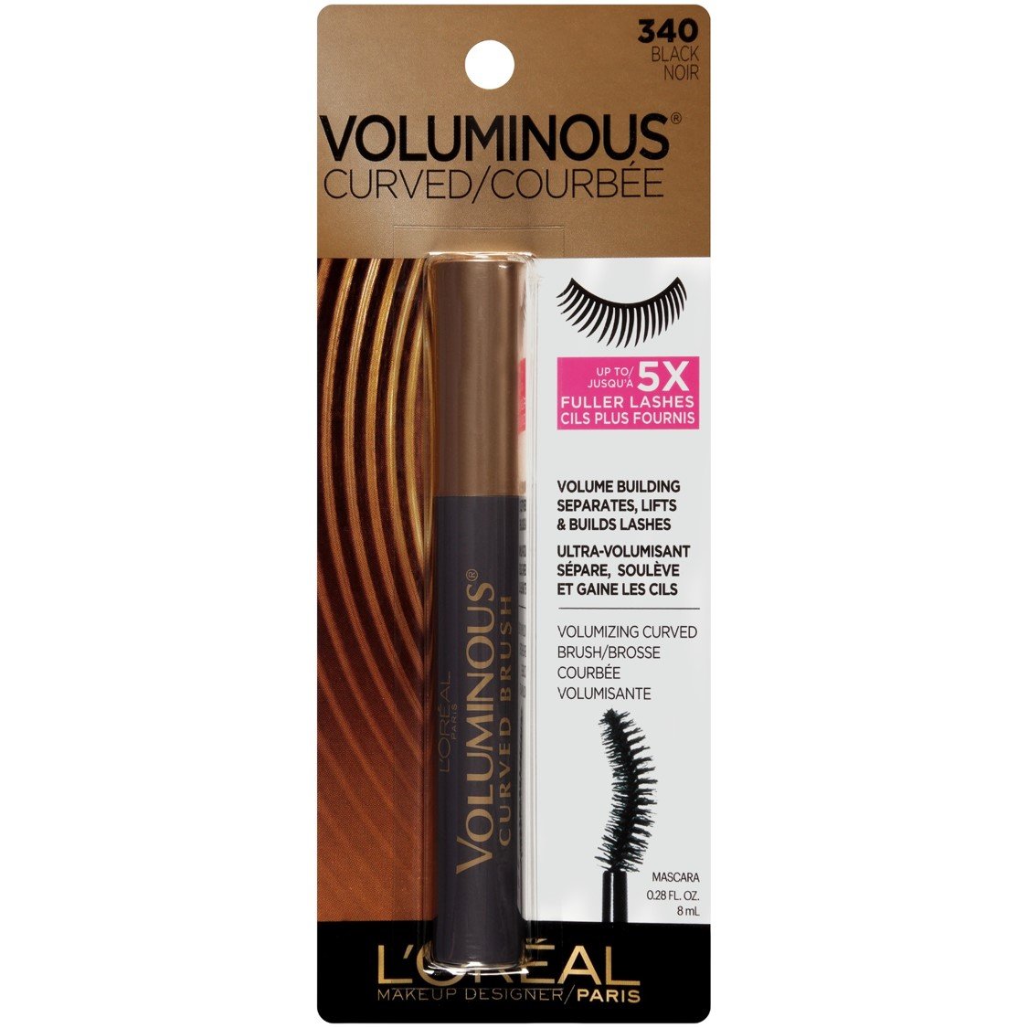 L’Oreal Paris Makeup Voluminous Mascara Original, Curved Brush Lifts & Builds Lashes Up To 5X Volume, Clump Free, Smudge Free, Black, 0.28 Fl Oz