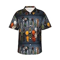 Vertical Stripes Pattern Hawaiian Shirt for Men,Summer Beach Casual Short Sleeve Button Down Shirts-