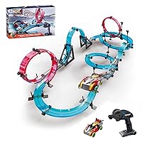 Slot Car Race Track Sets for Kids, Hot Magnetic Wheels Attraction Track Builder, Electric Remote Control Track Car Birthday Toys for Boys Kids Age 6 7 8-12