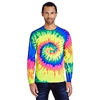 Tie-Dyed 5.4 oz. 100% Cotton Long-Sleeve T-Shirt (CD2000) Neon Rainbow, L
