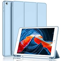 iPad 9th Generation Case 2021/iPad 8th Generation Case 2020 10.2 Inch with Pencil Holder, iPad 7th Gen 2019 Case with Soft Baby Skin Silicone Back, Auto Wake/Sleep Cover (Sky Blue)