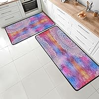 Purple Bohemian Mandala Pattern Kitchen Mat [2 PCS] Cushioned Anti Fatigue Mats for Kitchen Floor 47x17 Inch/29x17 Inch, Waterproof, Non Slip Kitchen Rugs,3 Packs