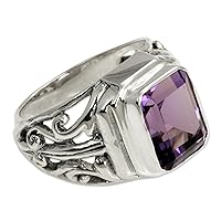 NOVICA Artisan Handmade Men's Amethyst Ring .925 Sterling Silver Purple Single Stone Indonesia Birthstone 'Wisdom Warrior'