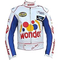 Ricky Bobby Racing Nights Men The Bread Speed White Leather Motorcycle Jacket.