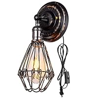 Black Gold Retro Wall Light with Plug and Switch Industrial Vintage Wall Lamp with Plug in Cord On/Off Switch E27 Indoor Wall Sconce Fixture Metal 240° Adjustable for Bedroom Living Room Loft (1 Pack)