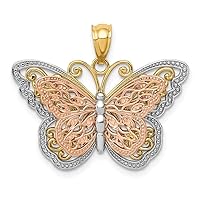 14k With Y R Gold Polished Cut out 2 level Butterfly Angel Wings Pendant Necklace Jewelry Gifts for Women