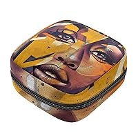 Sanitary Napkin Storage Bags Feminine Menstrual Period Pad Cup Organizer Handbag Portable Tampon Organizer Zipper Bag for Women Teen Girls (Artistic Face)