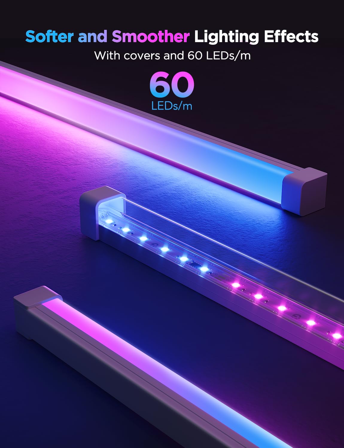 Govee RGBIC LED Strip Lights 16.4ft with Covers, Smart LED Lights Work with Alexa and Google Assistant, LED Diffuser Channel with LED Lights for Bedroom, Skirting Lines, Studio, Cabinet