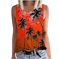 Hawaiian Shirts for Women Sleeveless Crewneck Tank Tops Casual Vacation Tee Tropital Print Beach Vest 2024 Summer Hawai Shirt