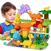 burgkidz Marble Run Building Blocks Dino Toys: STEM Ball Race Track for Boys & Girls with Functional Dinosaur Building Blocks, Marbles Maze Game Toy Set for Kids Ages 3 4-8