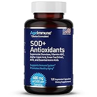 SOD Antioxidants Complex Healthy Aging Supplement, 400mg of Superoxide Dismutase, Alpha Lipoic Acid, Green Tea Extract, L-Arginine, Lysine, AKG, Vitamins A and E for Immune Support-120 Capsules
