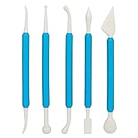 Ateco Sculpting Tool Set for Sugar Paste Decorations, 5 Piece Set with 10 Shapes, Food Grade Plastic with Non-slip Handles,White