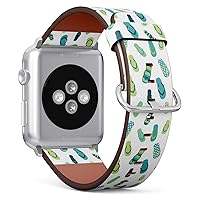 Leather Strap Compatible with Small Apple Watch 38mm & 40mm with Stainless Steel Clasp and Adapters (Flip Flop Color Summer)