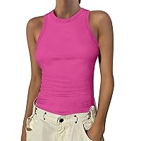 Womens Sleeveless High Neck Tank Tops Summer Casual Basic Slim Fit Ribbed Racerback Top Shirt Blouses
